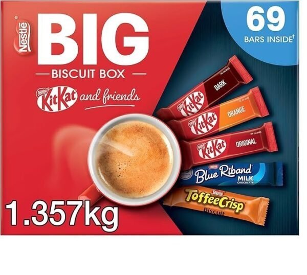 【New User Only】Nestlé Kitkat and Friends Big Biscuit Box  69 x Chocolate Biscuit Bars – KitKat, Blue Riband, Toffee Crisp  Bulk Chocolate Box 1.357kg X2 boxes