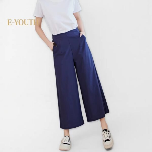 Eyouth 1062 women casual pants wide leg high waist culottes