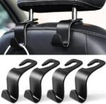 LivTee Car Seat Headrest Hook, Auto Seat Hook Hangers Storage Organizer Interior Accessories for Purse Coats Umbrellas Grocery Bags Handbag, 4-Pack